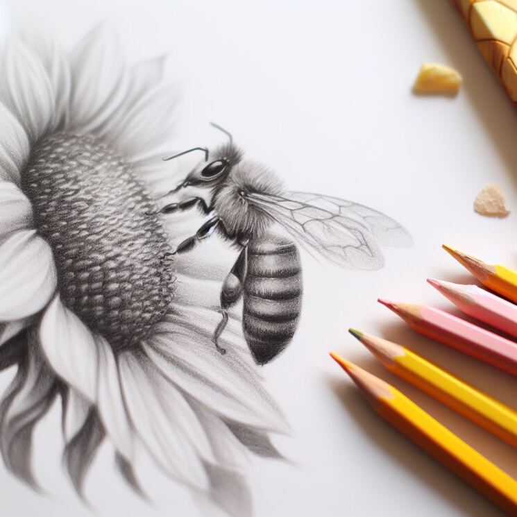 زنبور و گل آفتابگردان سیاه و سفید
