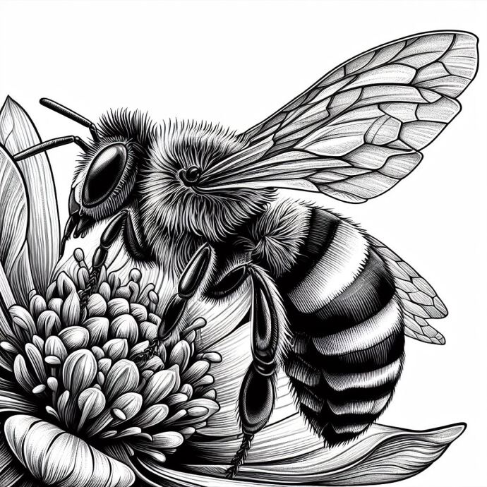 نقاشی زنبور روی گل داوودی