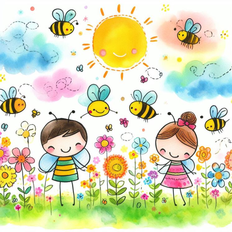 نقاشی زنبور دختر و پسر