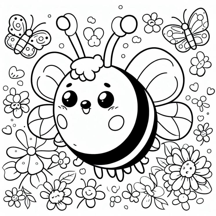 نقاشی سیاه و سفید کودکانه زنبور عسل