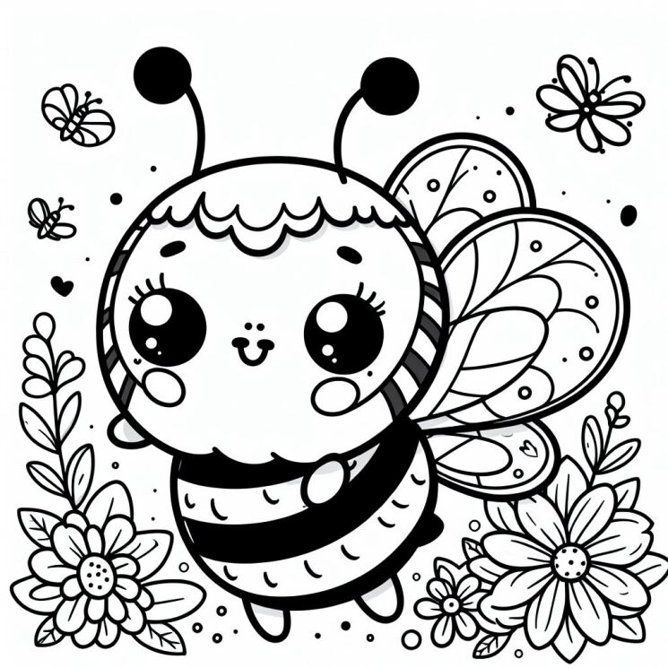 نقاشی زنبور کودکانه سیاه و سفید